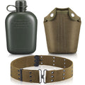 Honeydak 1 Quart Plastic Canteen Military Canteen Portable Military Water Bottle with Bottle Pouch Cotton Cover Bag and Waist Be