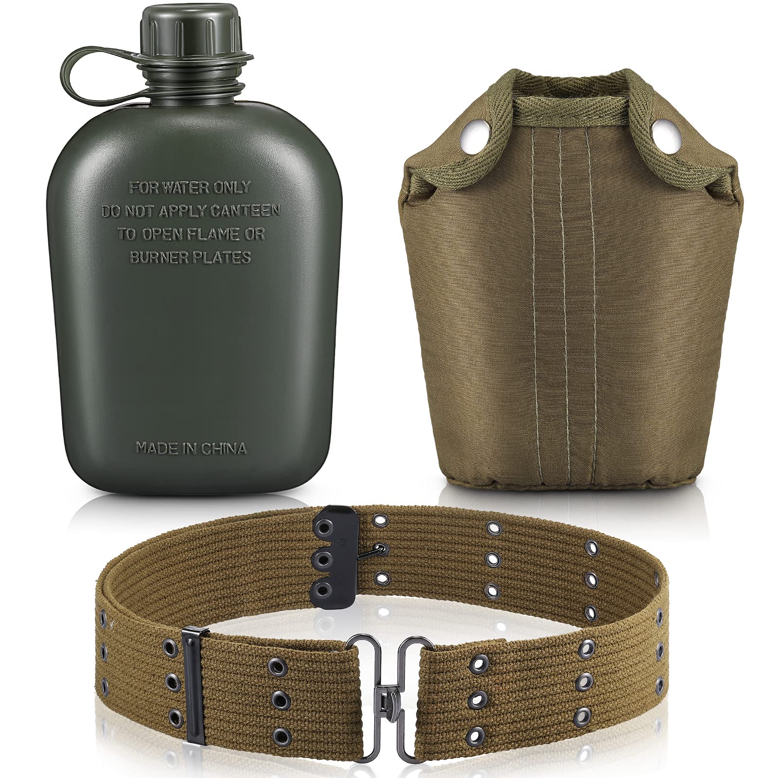 Honeydak 1 Quart Plastic Canteen Military Canteen Portable Military Water Bottle with Bottle Pouch Cotton Cover Bag and Waist Be