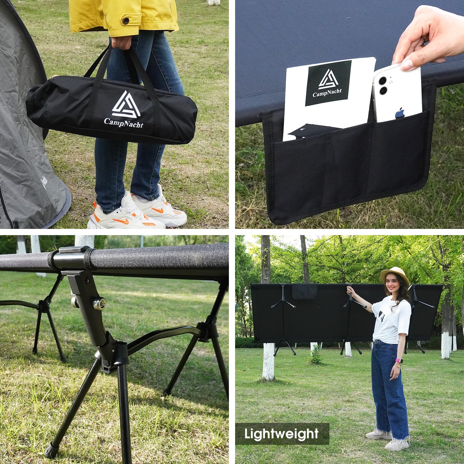 Yougym Campnacht Ultralight Camping Cot With Leg Extenders, Aluminum Lightweight Folding Cot For Adults, Portable Backpacking Co