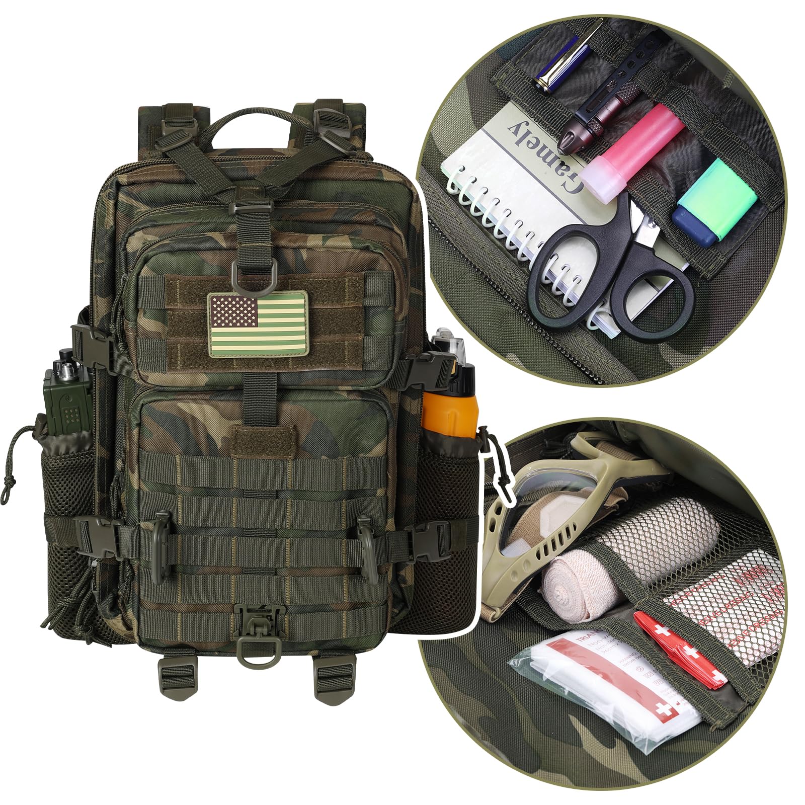 Hannibal Tactical 30L Molle Assault Pack, Tactical Backpack Military Army Camping Rucksack With Bottle Holder, 3-Day Pack, Us Wo