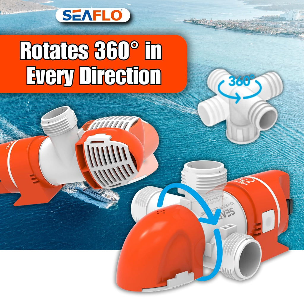 Seaflo 14B Series 12V 1100 Gph Automatic Low Profile Bilge Pump | Timer Sensing, Check Valve, 360 Installation, And 4-Year Warra
