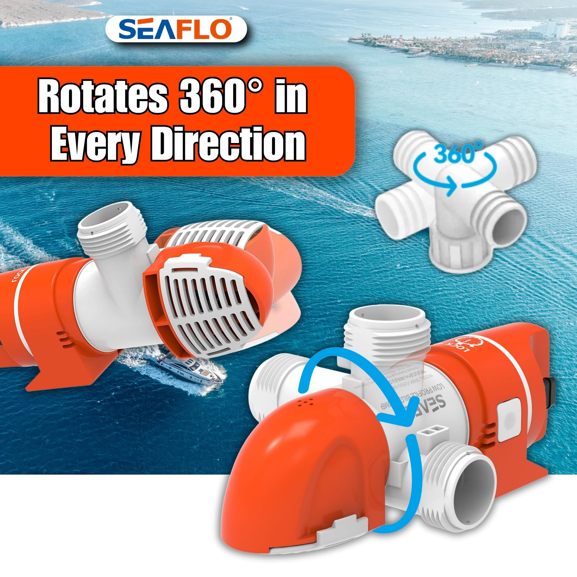 Seaflo 14B Series 12V 1100 Gph Automatic Low Profile Bilge Pump | Timer Sensing, Check Valve, 360 Installation, And 4-Year Warra