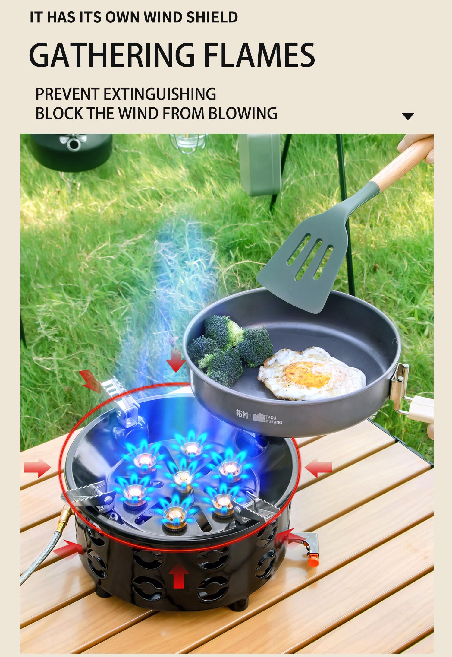 Husyop 3 In 1 Portable Windproof Camping Stove Gas Cooking Burner, 21000W Propane Burners With Piezo Ignition And Carrying Bag F
