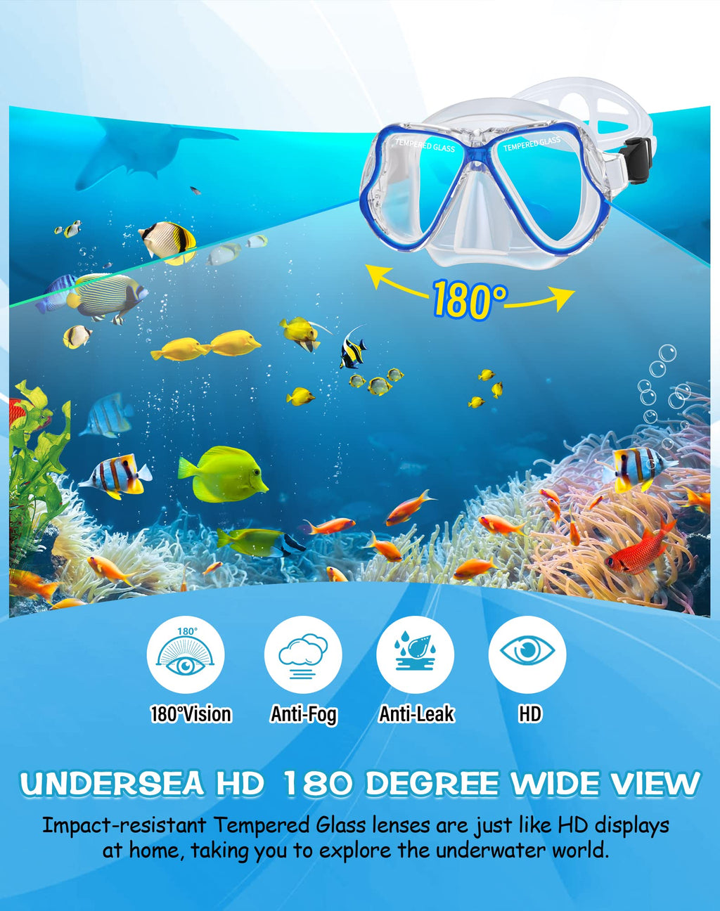 Greatever Dry Snorkel Set,Panoramic Wide View,Anti-Fog Scuba Diving Mask,Professional Snorkeling Gear For Kids