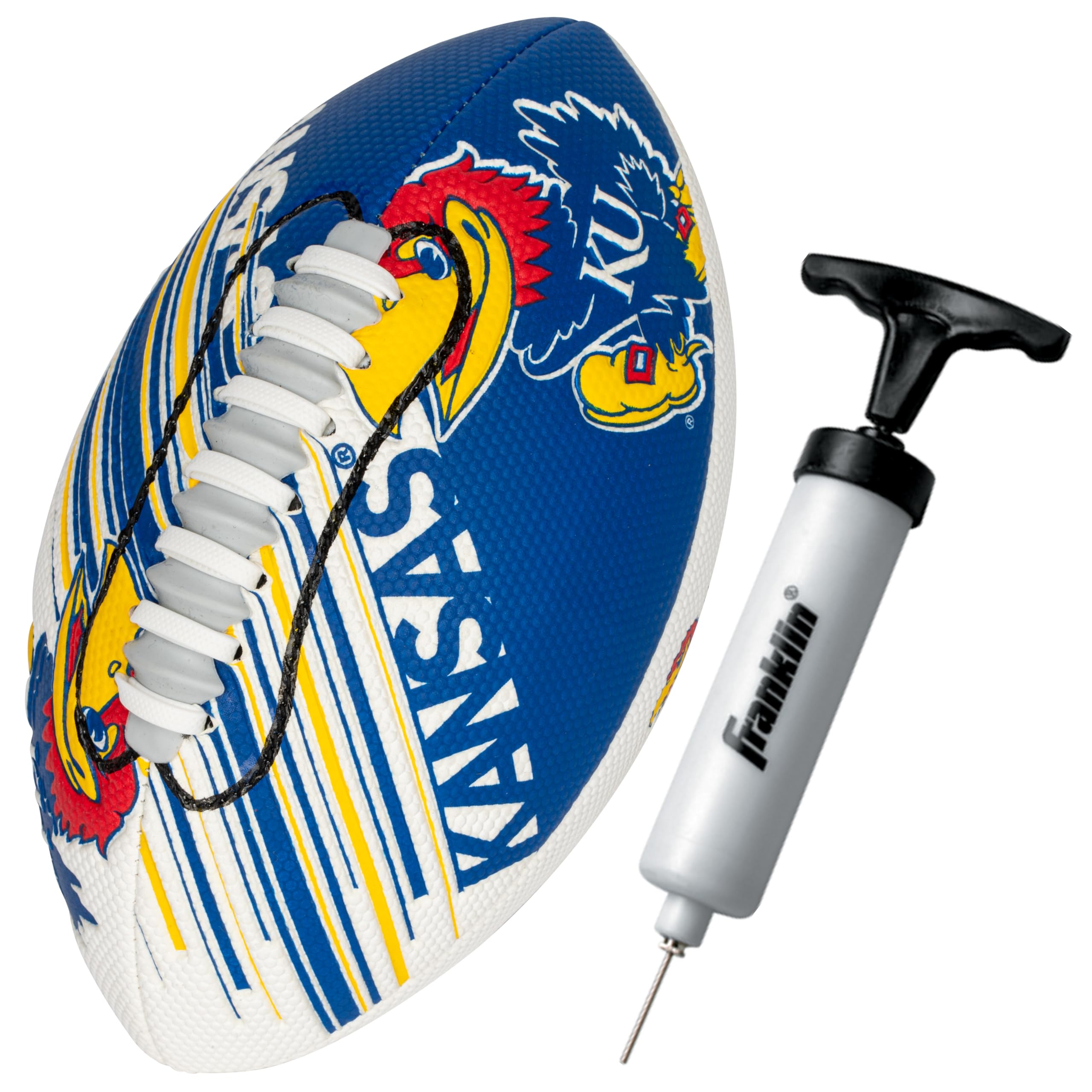 Franklin Sports Kansas Jayhawks Foam Football - Youth Mini Football For Kids - 8.5'' Junior Soft Foam Ball - Spacelace Easy Grip