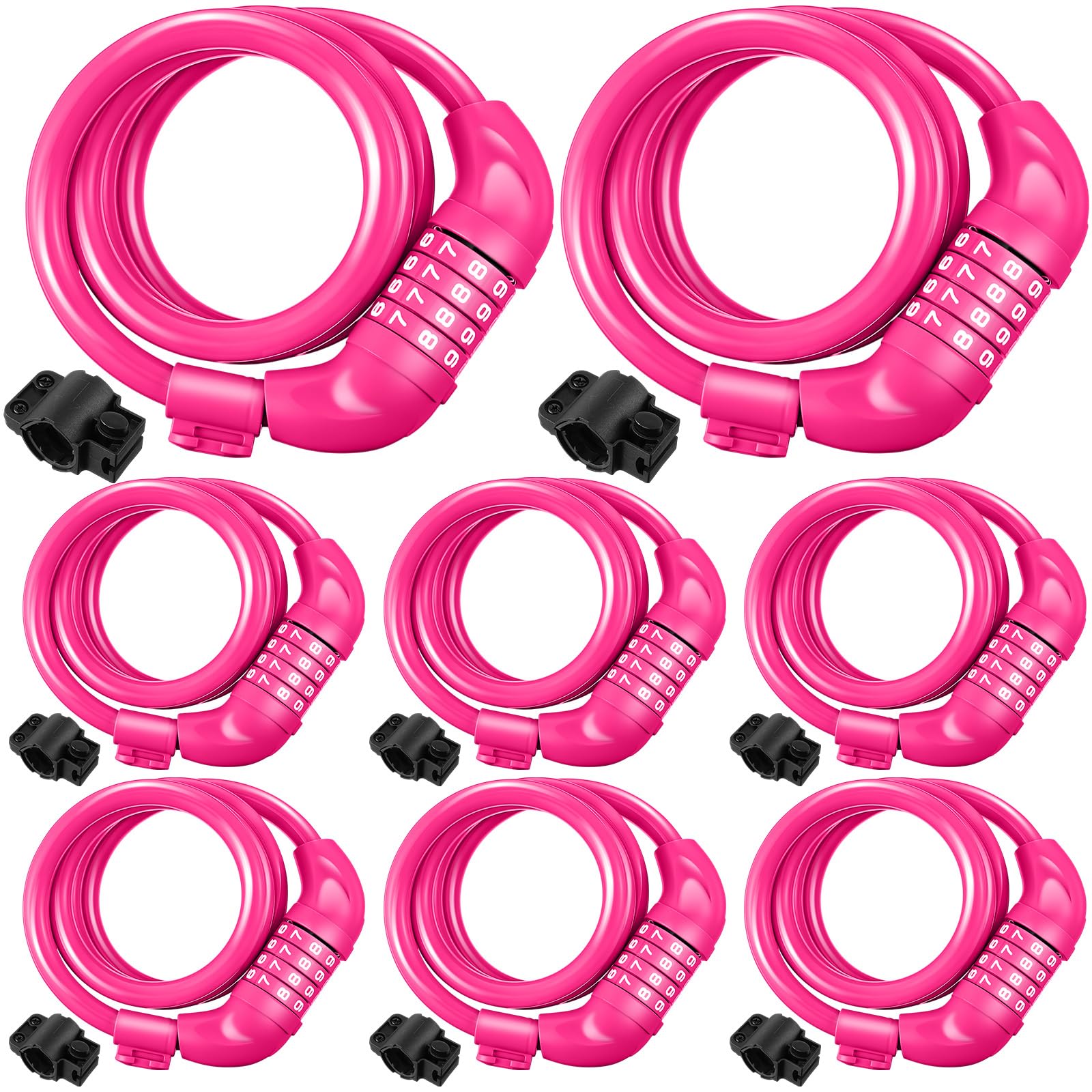 Hotop 8 Pcs Bike Locks Bulk High Security 4 Digit Heavy Duty Bicycle Cable Locks with Mounting Bracket 4 Ft Resettable Coiling B