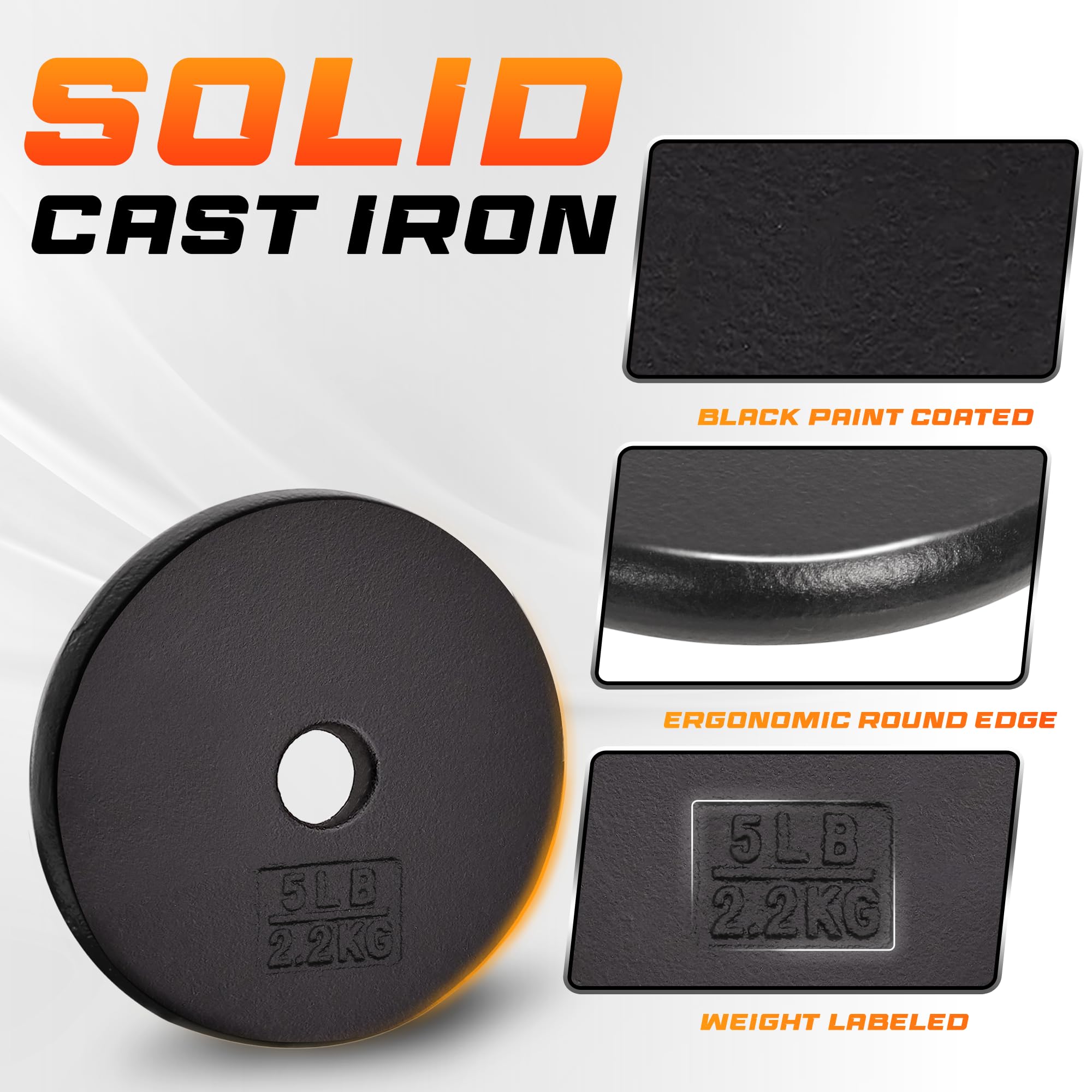 Yes4All Standard 1-Inch Cast Iron Weight Plates - 5Lbs X 4Pcs