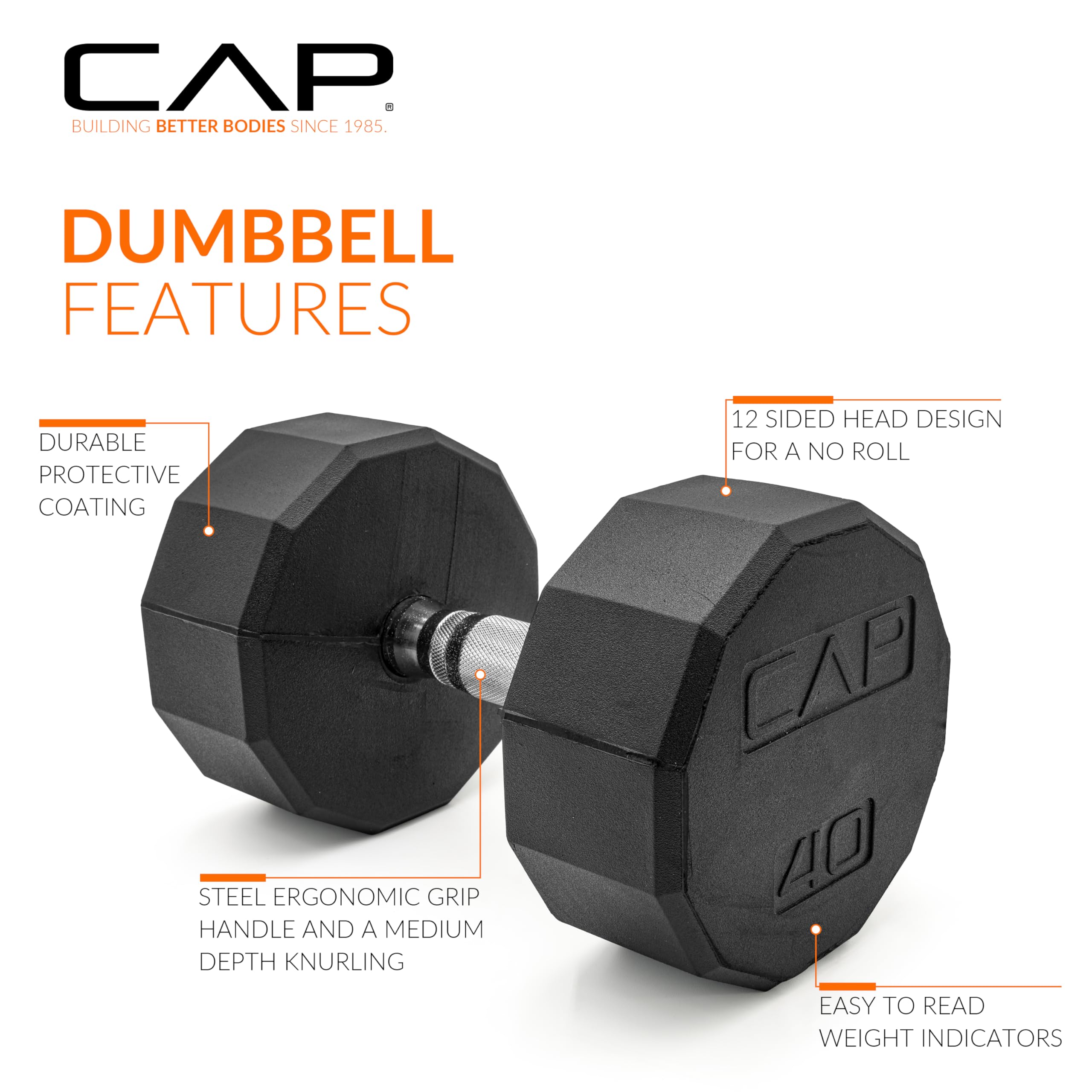 CAP Barbell 12-Sided Coated Dumbbell with Chrome Handle, Pair, 40 LB