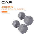 CAP Barbell 45 LB Cast Iron Hex Dumbbell Hand Weight - Pair | Grey