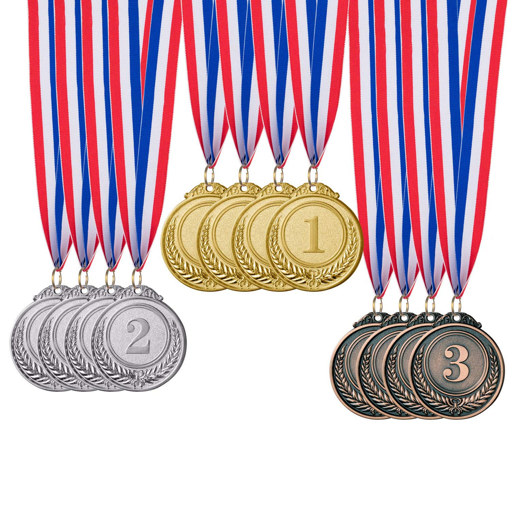 Favide 12 Pieces Gold Silver Bronze Award Medals-Winner Medals Gold Silver Bronze Prizes For Competitions, Party,Olympic Style, 
