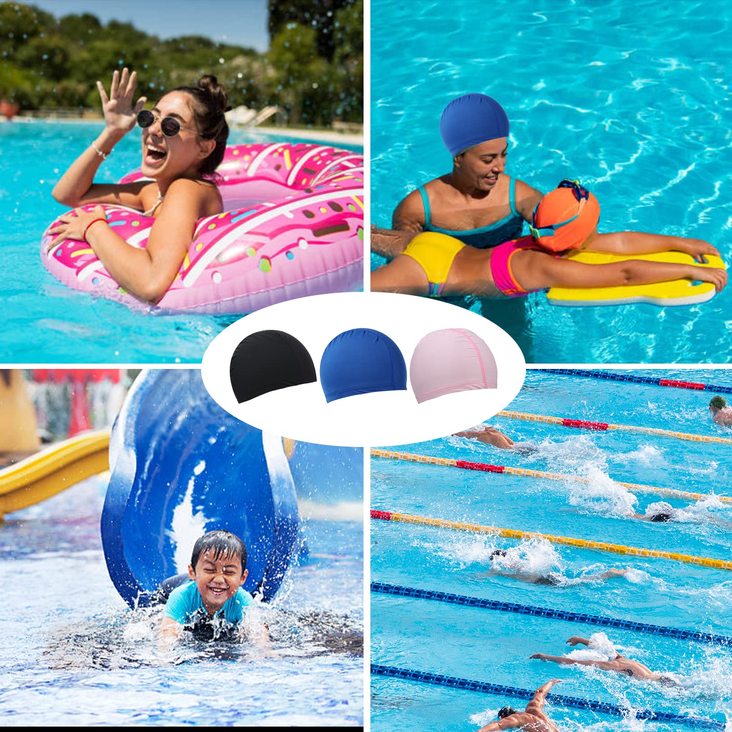 3Pcs Elastic Swim Caps, Swimming Caps Bathing Caps Unisex Swim Caps For Boys Girls Kids Adults Women Men Comfortable Non-Slip Sw