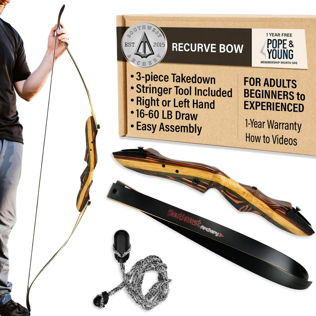 Southwest Archery Tigershark Takedown Recurve Bow - 62 Hunting Bow - Left & Right Handed - Draw Weights In 16Lb-60Lb - Usa Based