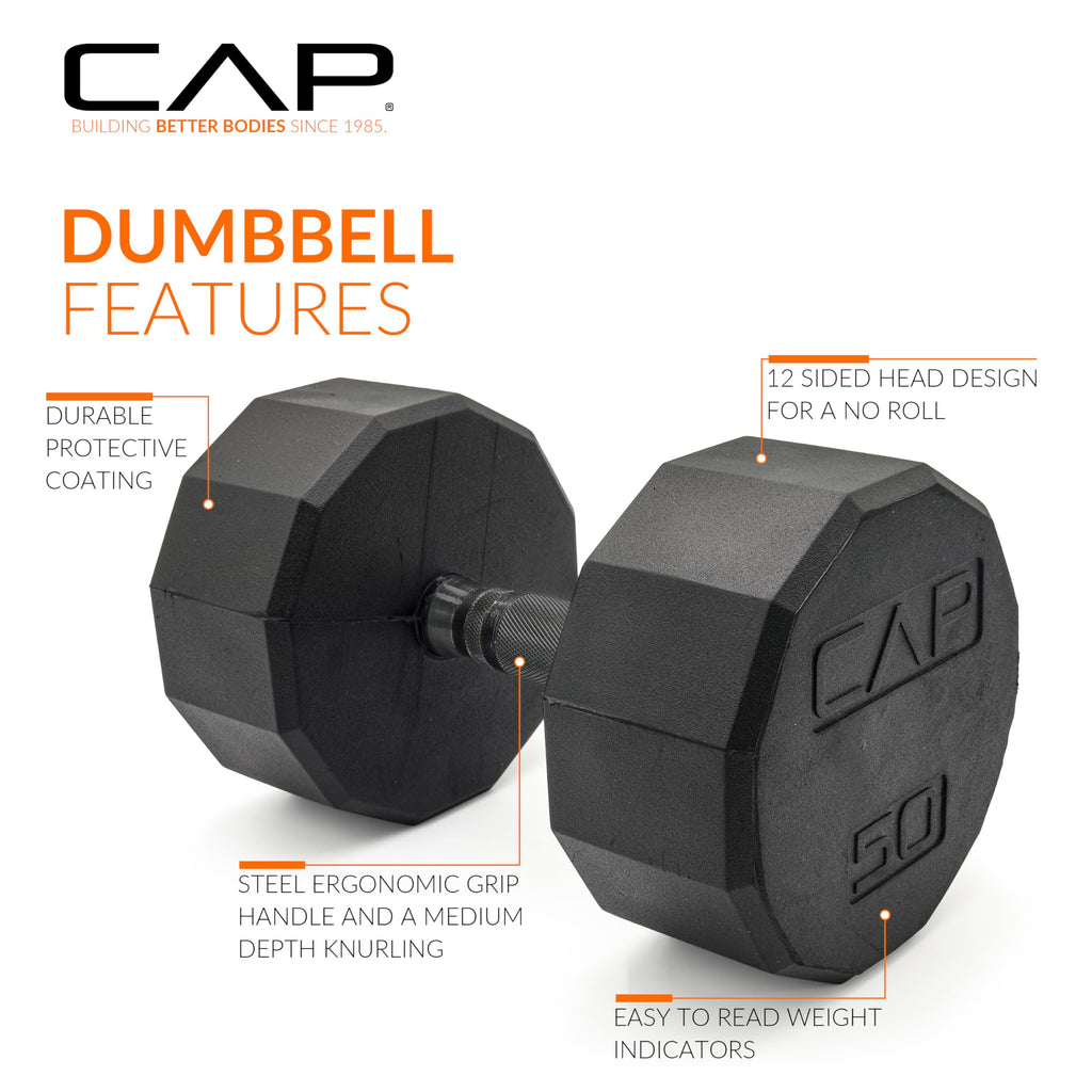 CAP Barbell 12-Sided Coated Dumbbell with Black Handle, Pair, 50 LB