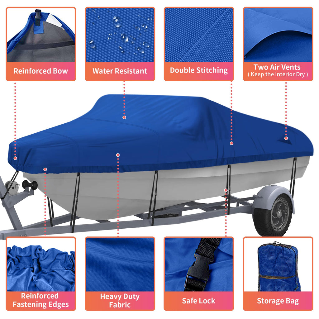 Nexcover Trailerable Boat Cover, Length: 17'-19' Beam Width: Up To 96'', Waterproof Heavy Duty Cover, Fits V-Hull, Tri-Hull, Run