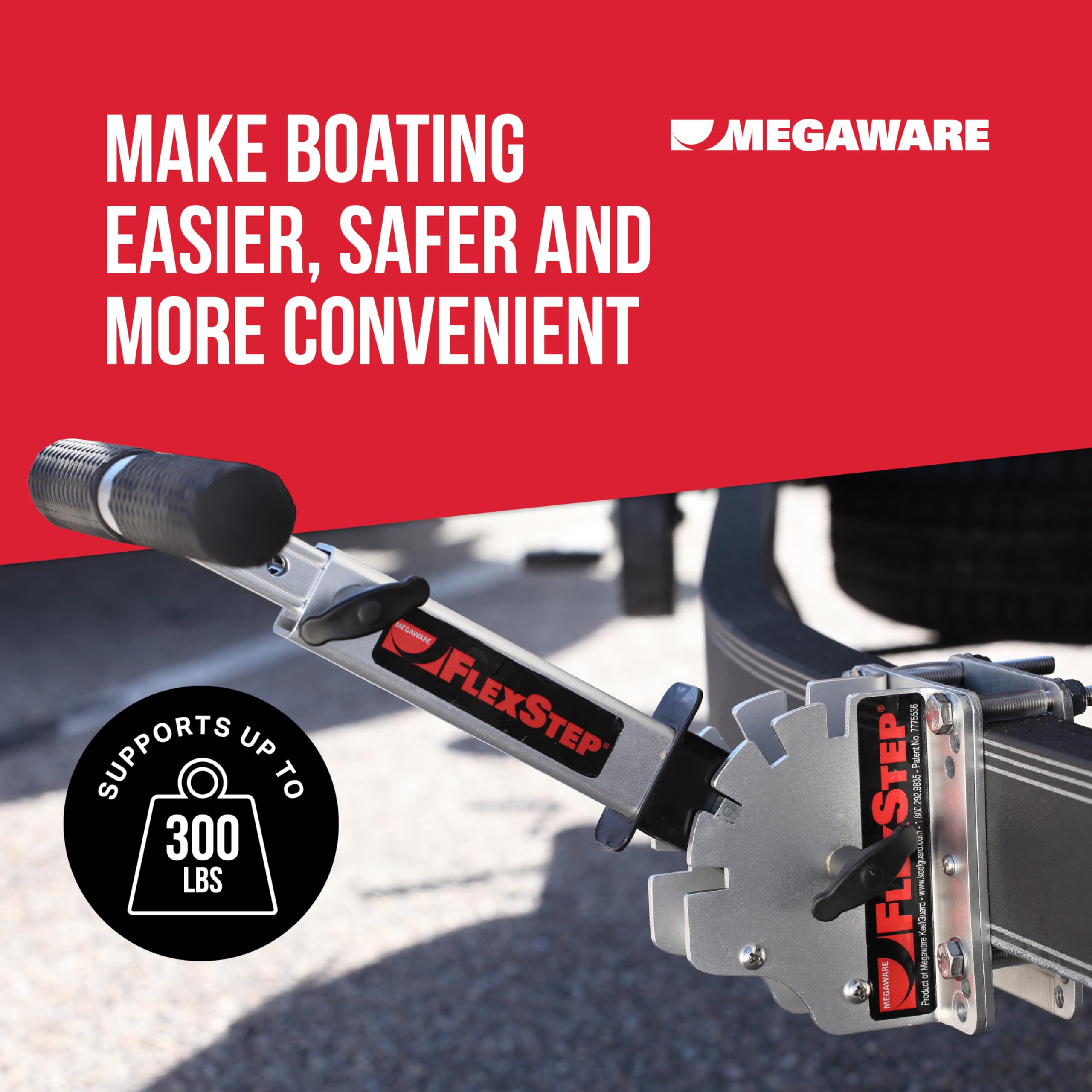 Megaware Flexstep Pro Adjustable Boat Trailer Step - Easy To Attach - Provides Additional Access Point, 16 Adjustable Positions,