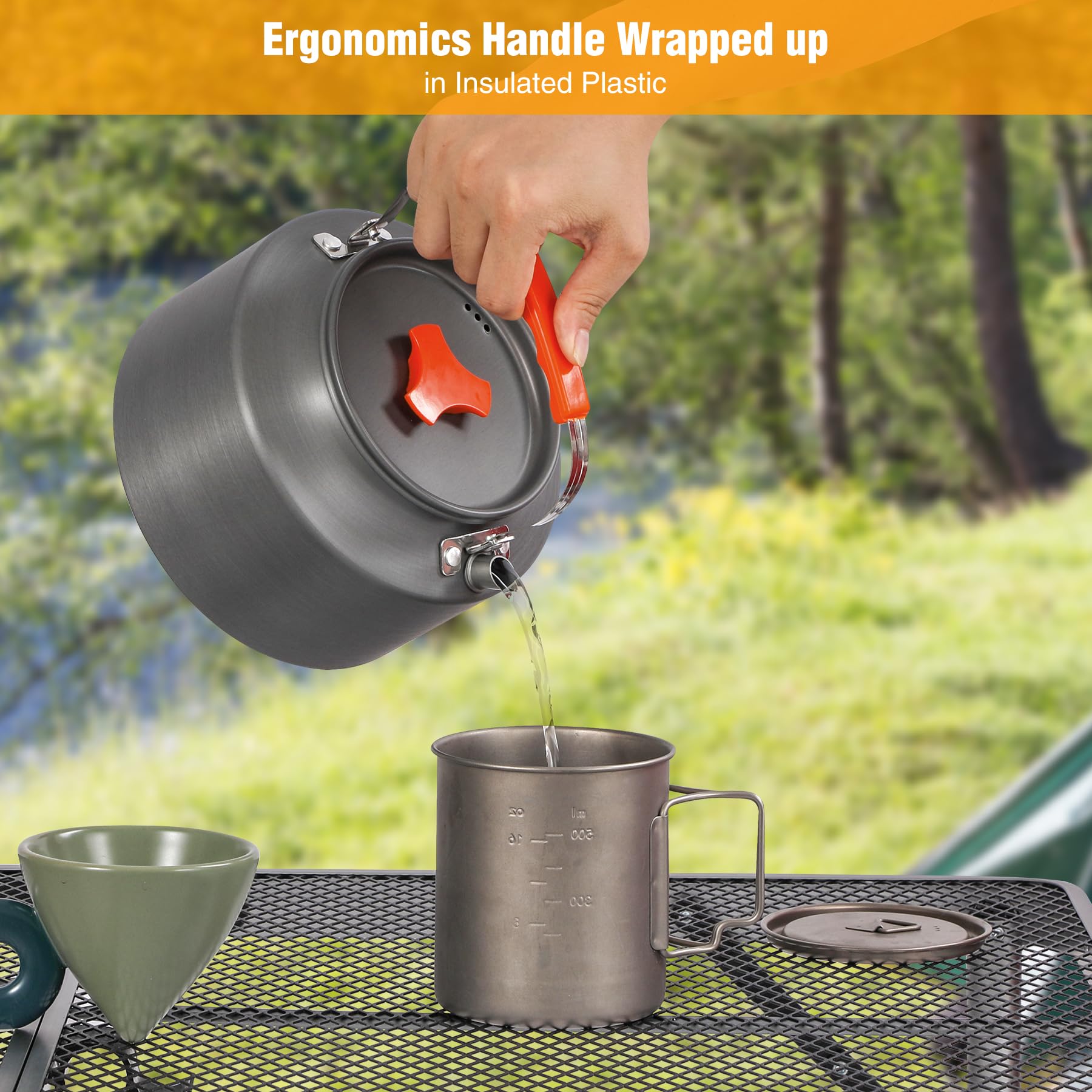 Redcamp 2L Outdoor Camping Kettle, Aluminum Water Pot With Carrying Bag, Compact Lightweight Camp Tea Kettle Coffee Pot For Hiki