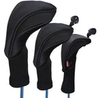 Black Golf Club Head Cover For Driver Fairway 3 Pcs Woods Headcovers, Golf Accessories Hybrid Head Covers Set With Interchangeab