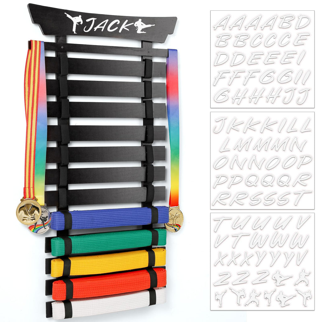Winartton 12 Belts Karate Belt Display Rack With Stickers, Martial Arts Belt Display Holder, Taekwondo Belt Jiu Jitsu Belt Bjj B