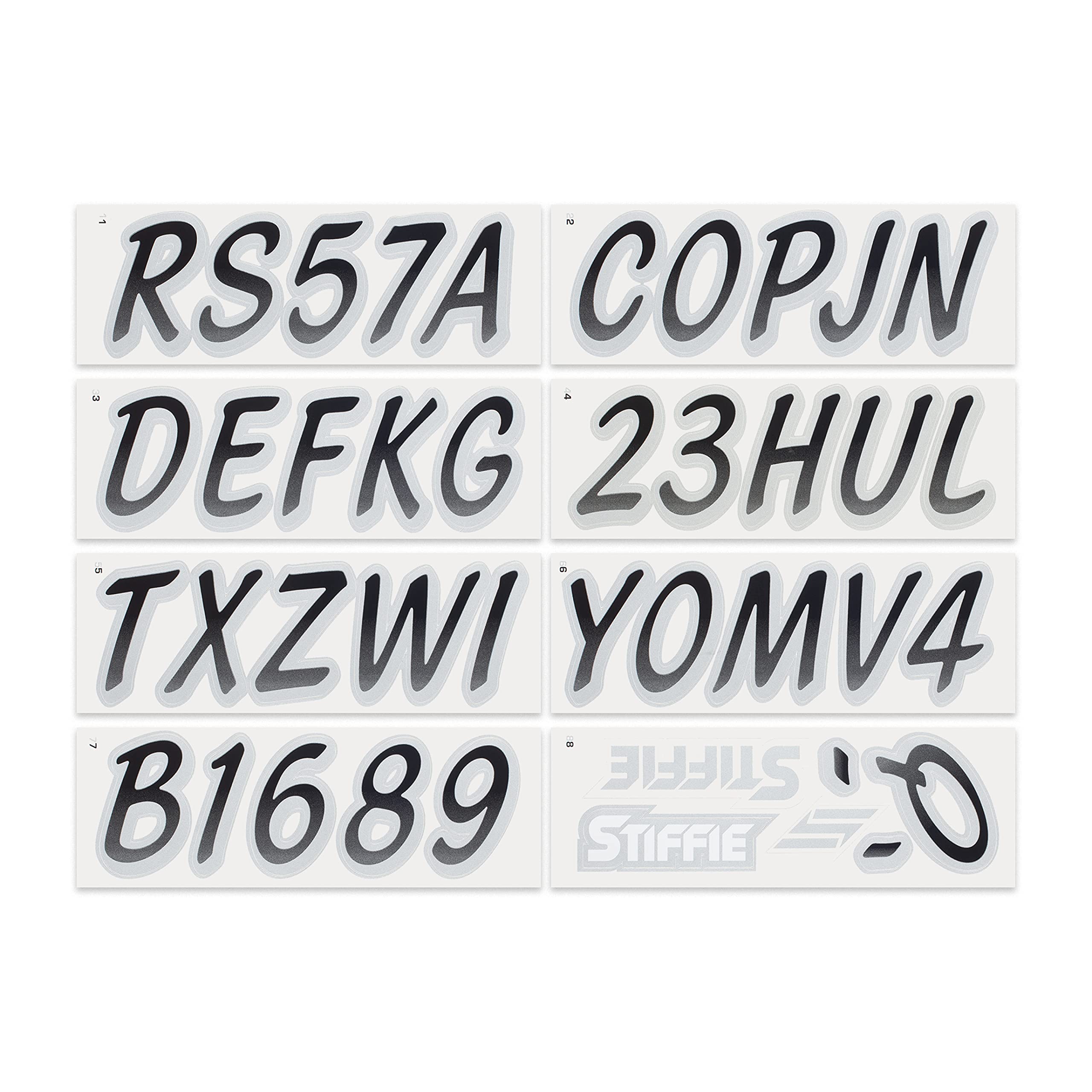 Stiffie Whipline Black/Silver Super Sticky 3 '' Alpha Numeric Registration Identification Numbers Stickers Decals For Sea-Doo Sp
