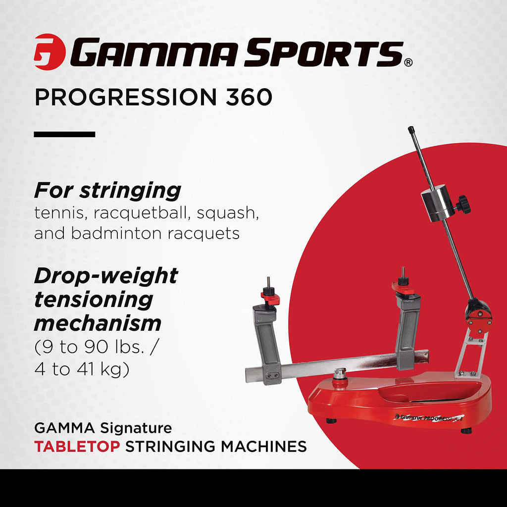 Gamma Sports Stringing Machines, Progression 200, 360 Degree Rotation Tabletop Racquet Stringer Machine, Drop Weight, Tennis, Ra