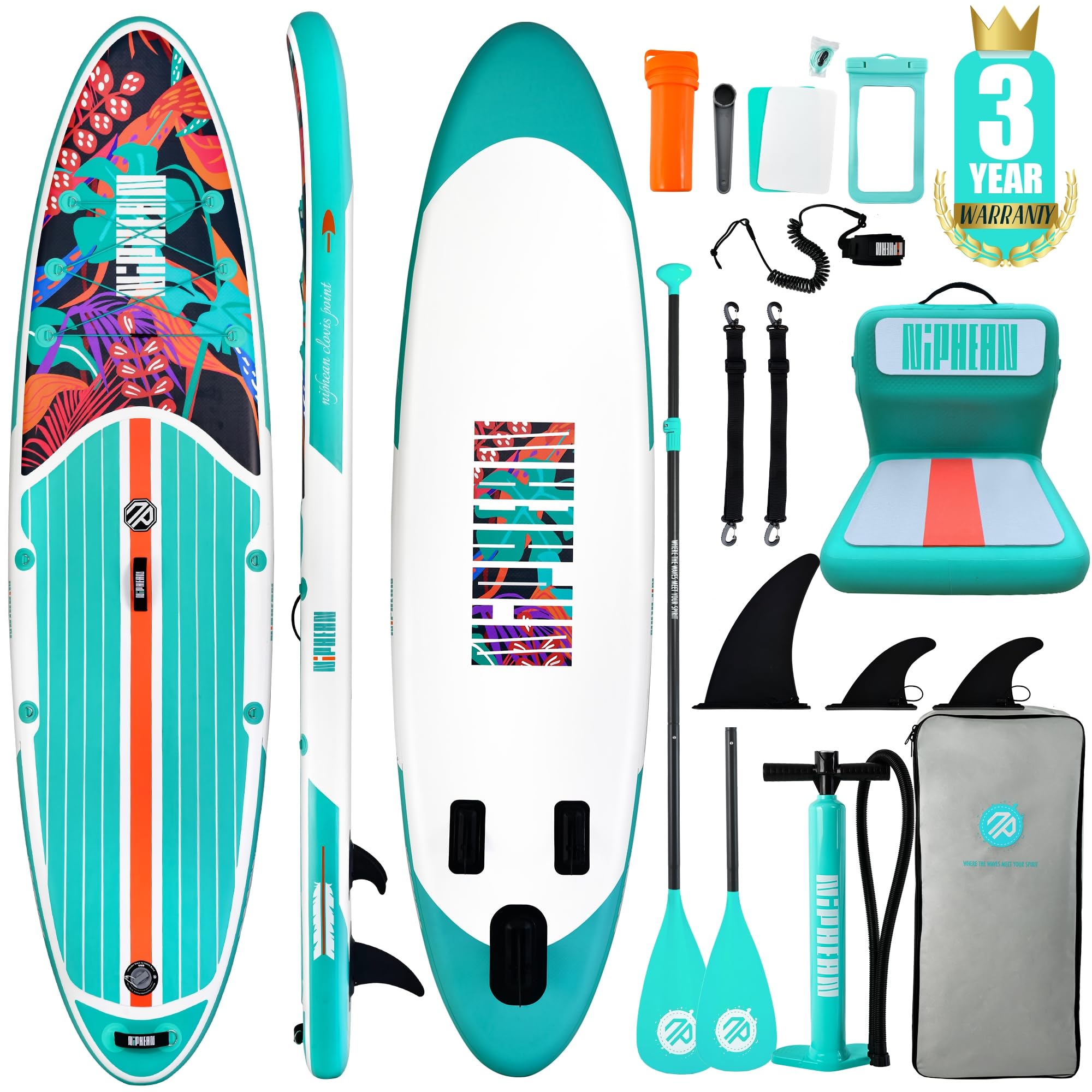 Niphean Paddle Board with Seat, 106 Paddleboard Inflatable Paddle Board with Seat Anti-Slip EVA Deck, Inflatable Paddle Boards f