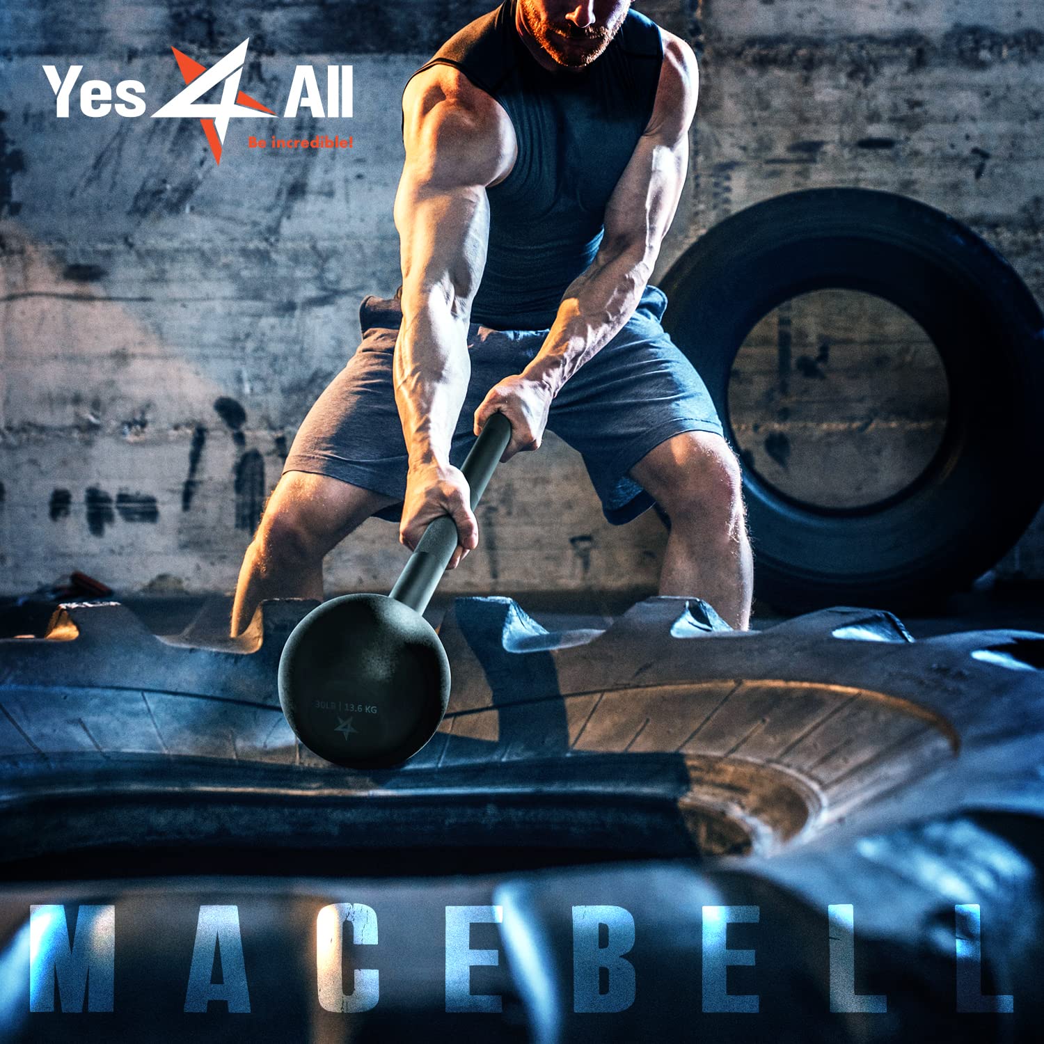 Yes4All Steel Mace Bell For Strength Training, Shoulder, Grips & Forearms Workouts - 15 Pounds