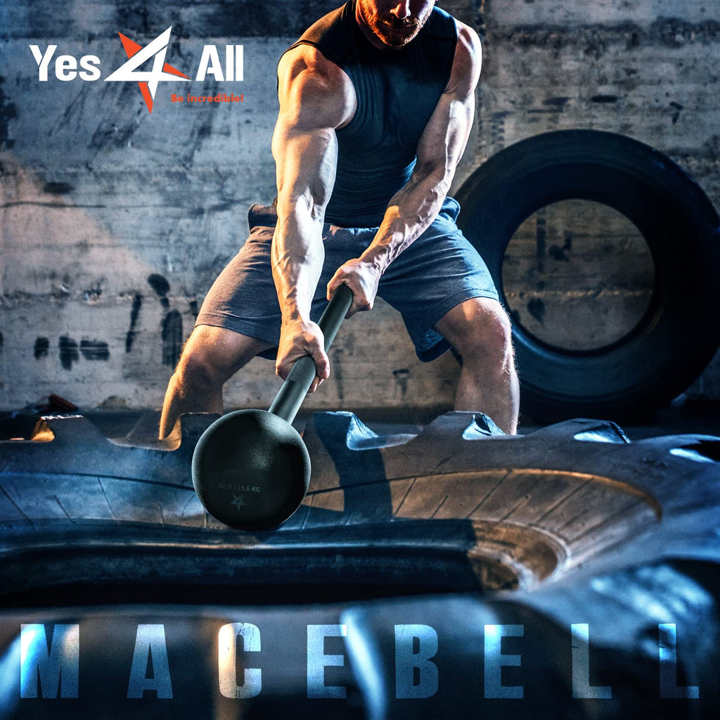 Yes4All Steel Mace Bell For Strength Training, Shoulder, Grips & Forearms Workouts - 5 Pounds