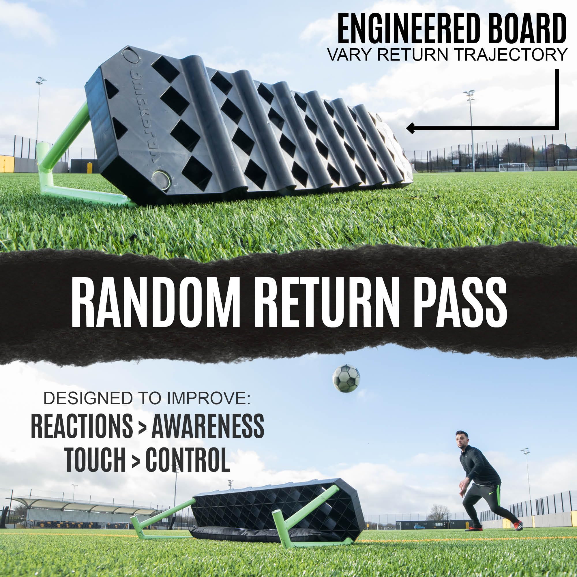 QuickPlay Replay Station XL 4-in-1 Soccer Rebounder Board - Portable Rebound Board for Backyard - Dual Surface, Dual Angle Socce