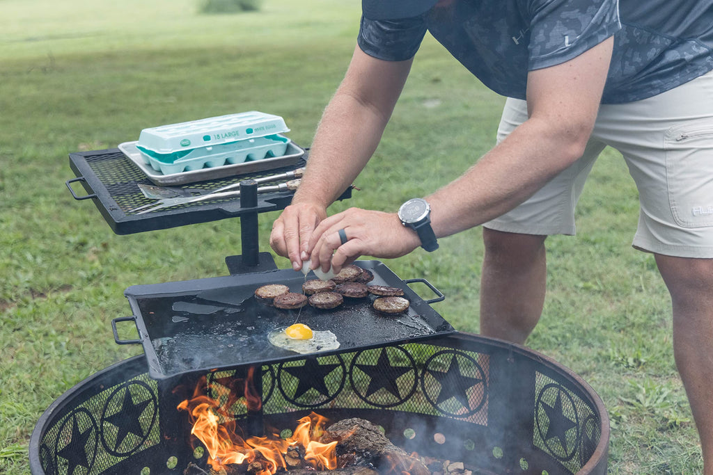 Gamemaker - Open Fire Cooking Gravity Combo Grill & Skillet, Ultimate Camping Cooking Tool Black, Grill Dimensions: 18.5 X 16.37