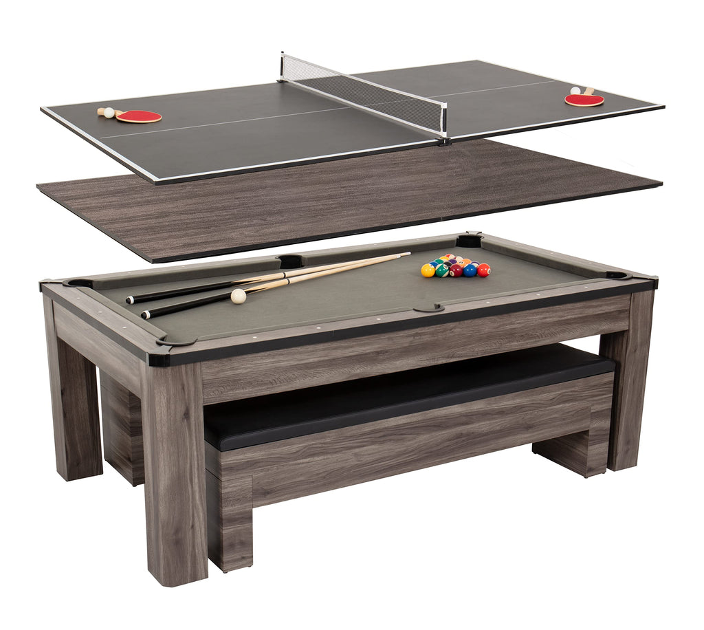 Atomic 7 Hampton 3-In-1 Combination Table Includes Billiards, Table Tennis, And Dining Table With Dual Storage Bench Seating, Gr