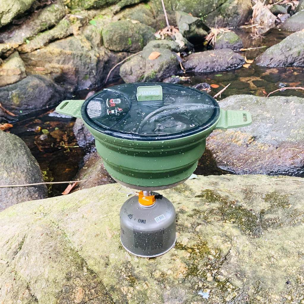 Campwolf 2.5L Collapsible Camping Cook Pot,Portable Cookware For Outdoor Hiking (Dark Green)