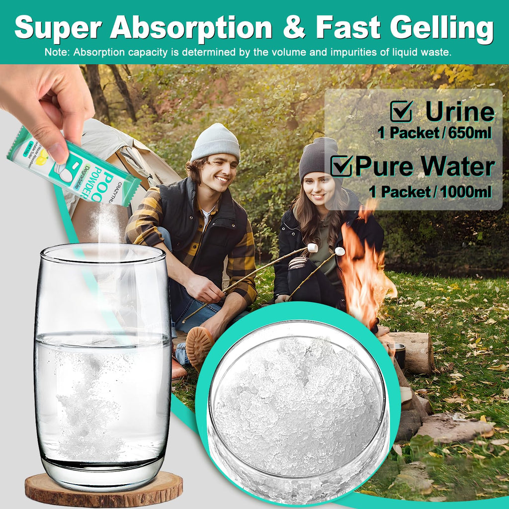 Crazythur Poo Absorbent Gel Powder, 25Pcs Portable Toilet Gel, Camping Toilet Gels, Porta Potty Chemicals,Portable Toilets Powde