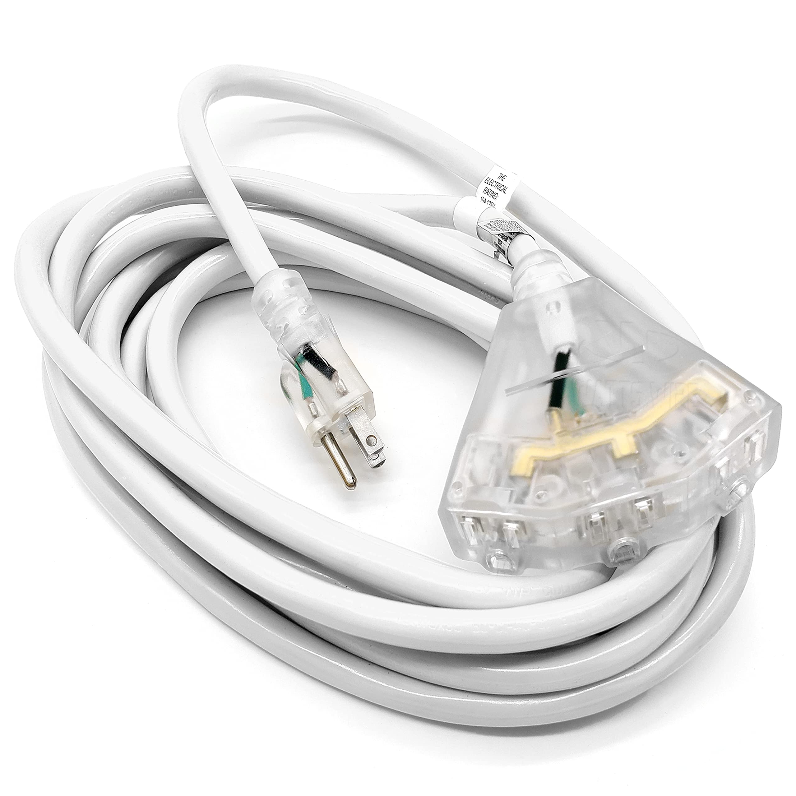 15 Ft - 12 Gauge Heavy Duty Outdoor Extension Cord - 3-Outlet Lighted Sjtw - White Heavy Duty Extension Cord By Watts Wire - 15