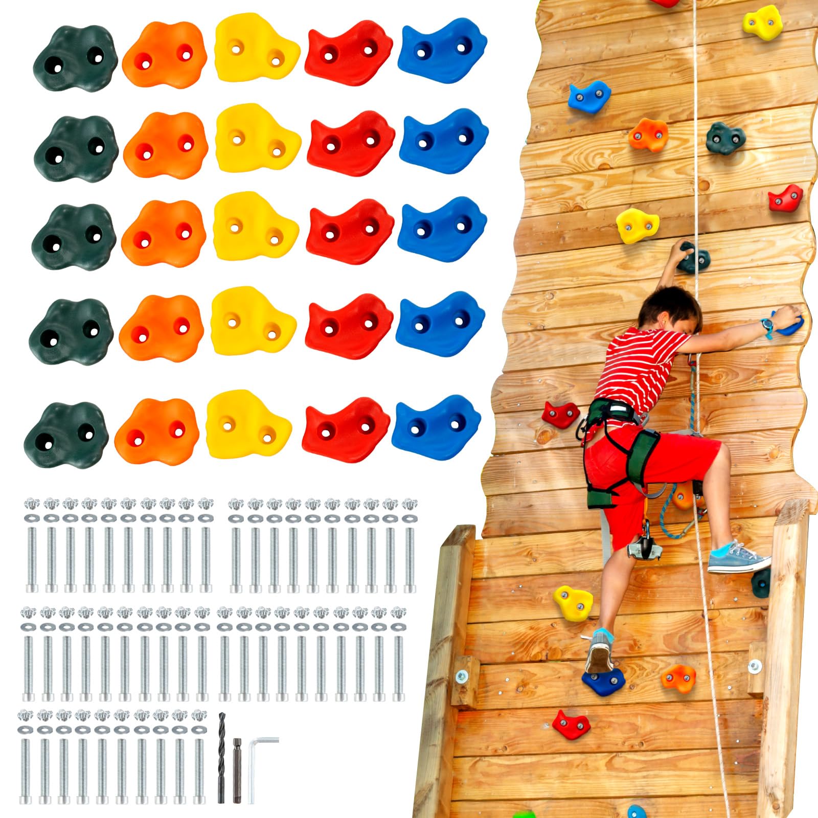 Vevor 25 Rock Climbing Holds For Kids And Adults, Multi-Colored Climbing Rock Wall Grips For Indoor And Outdoor Playground Play