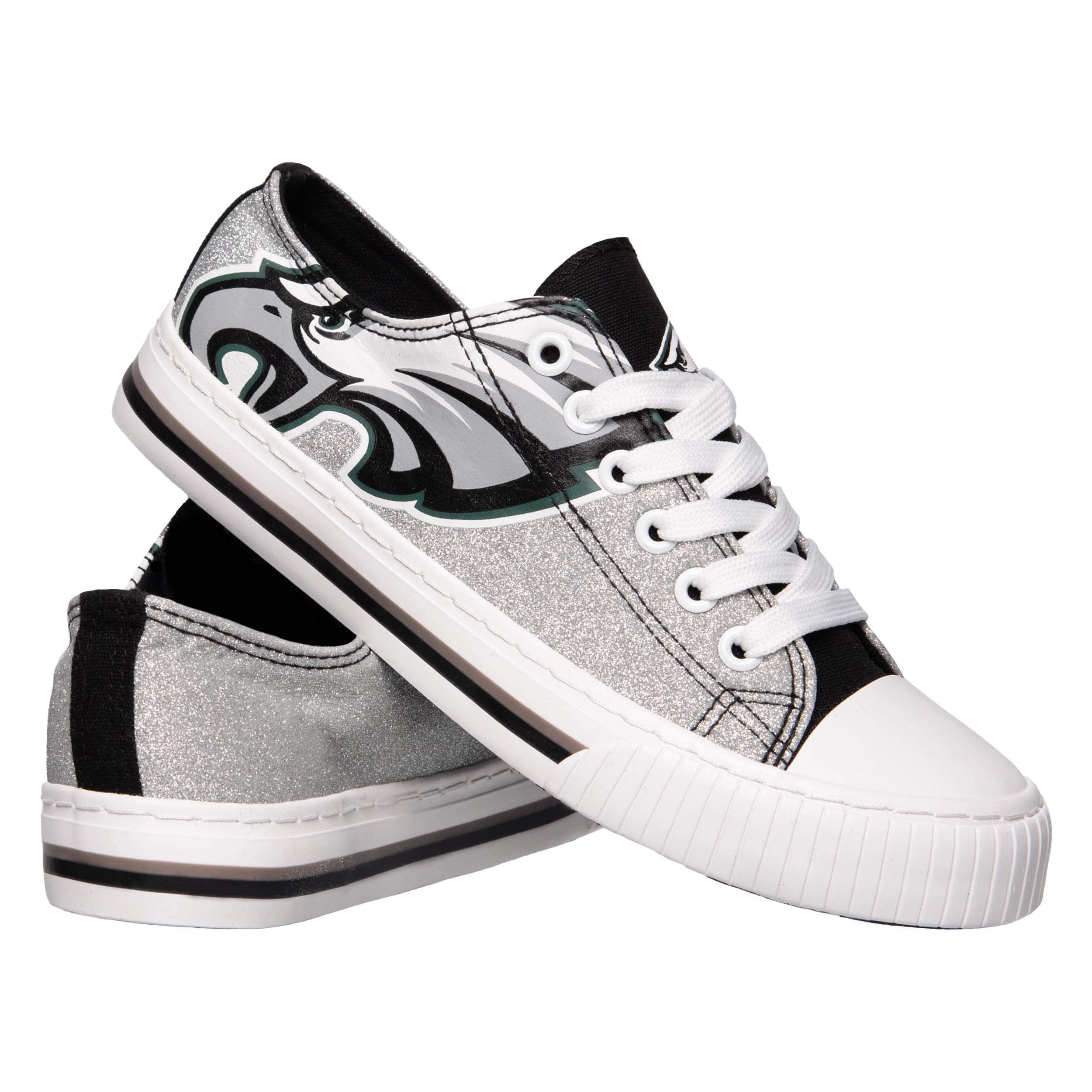 FOCO Philadelphia Eagles NFL Womens Glitter Low Top Canvas Shoes - 7