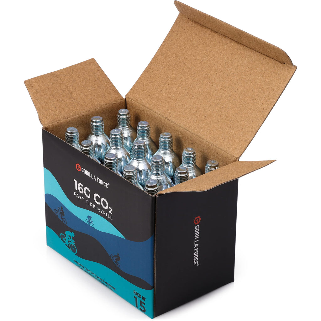 Gorilla Force | 16G Co2 Cartridges - Threaded | Box Of 15 | For Bike Tire Inflators