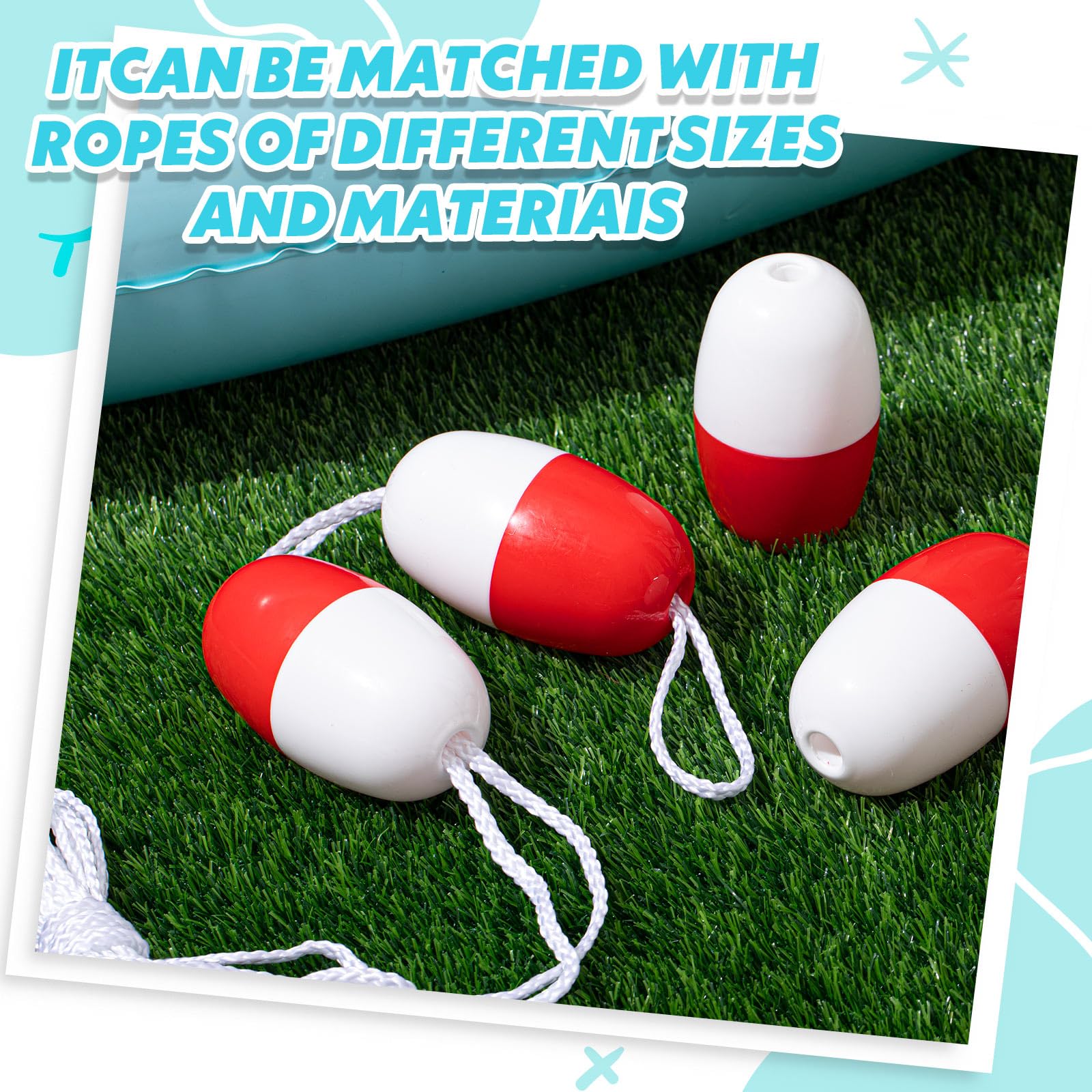 Lewtemi 4 Pcs Buoys Floats Rope Floats Marine, 4.72'' X 2.75'', 3/5'' Hole Deep Water Fishing Marker Buoys Bulk For Boats Swimmi