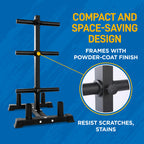SereneLife 6-Pegs Olympic Weight Plate Rack & 4 Barbells - 800 Pounds Capacity, Heavy Duty Gym Organizer, Scratch Resistant Fram