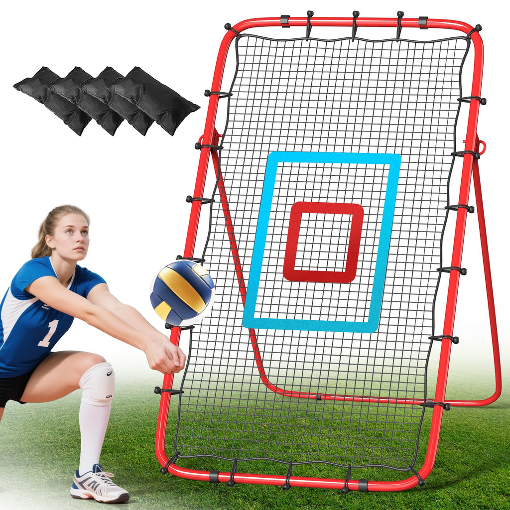 Volleyball Rebounder Net 7x4 Ft, 5-Angle Adjustable Rebounder Net for Practicing Digging, Setting, Spiking, Bounce Back Training