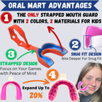 Oral Mart Orange/Blue Strapped Youth Mouth Guard For Kids - Sports Mouthguard With Strap For Football, Ice Hockey, Lacrosse, Tae