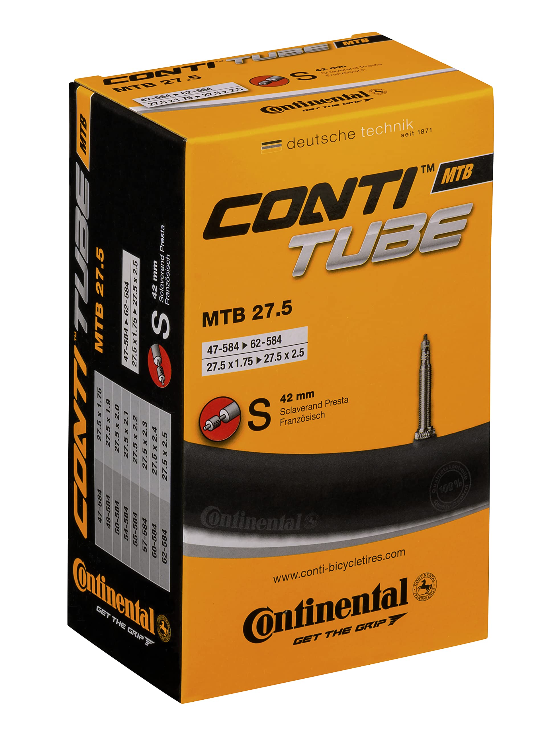 Continental 182311 Bicycle Tube, 27.5 X 1.75 - 2.5-Inch/42 Mm Presta Valve , Black