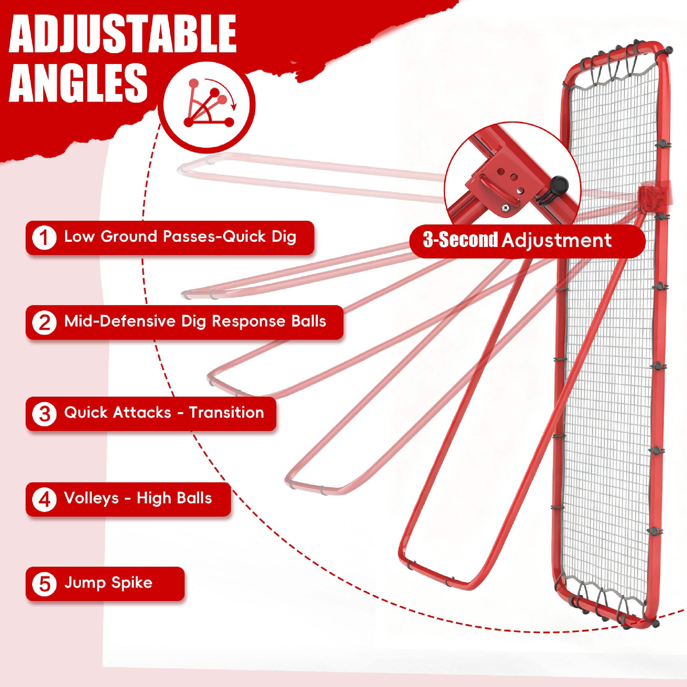 7x4 Ft Volleyball Rebounder Net with 2 Target Stripes, 5-Angle Adjustable Rebounder Net for Practicing Digging, Setting, Spiking