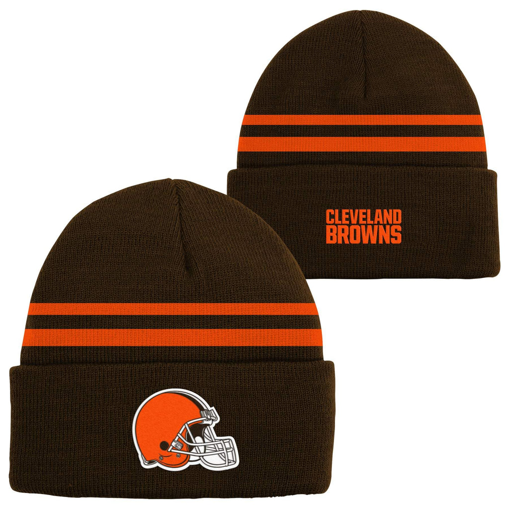 Nfl Kids Youth 8-20 Official Cold Weather Striped Cuffed Knit Beanie Hat (Us, Alpha, One Size, Cleveland Browns)