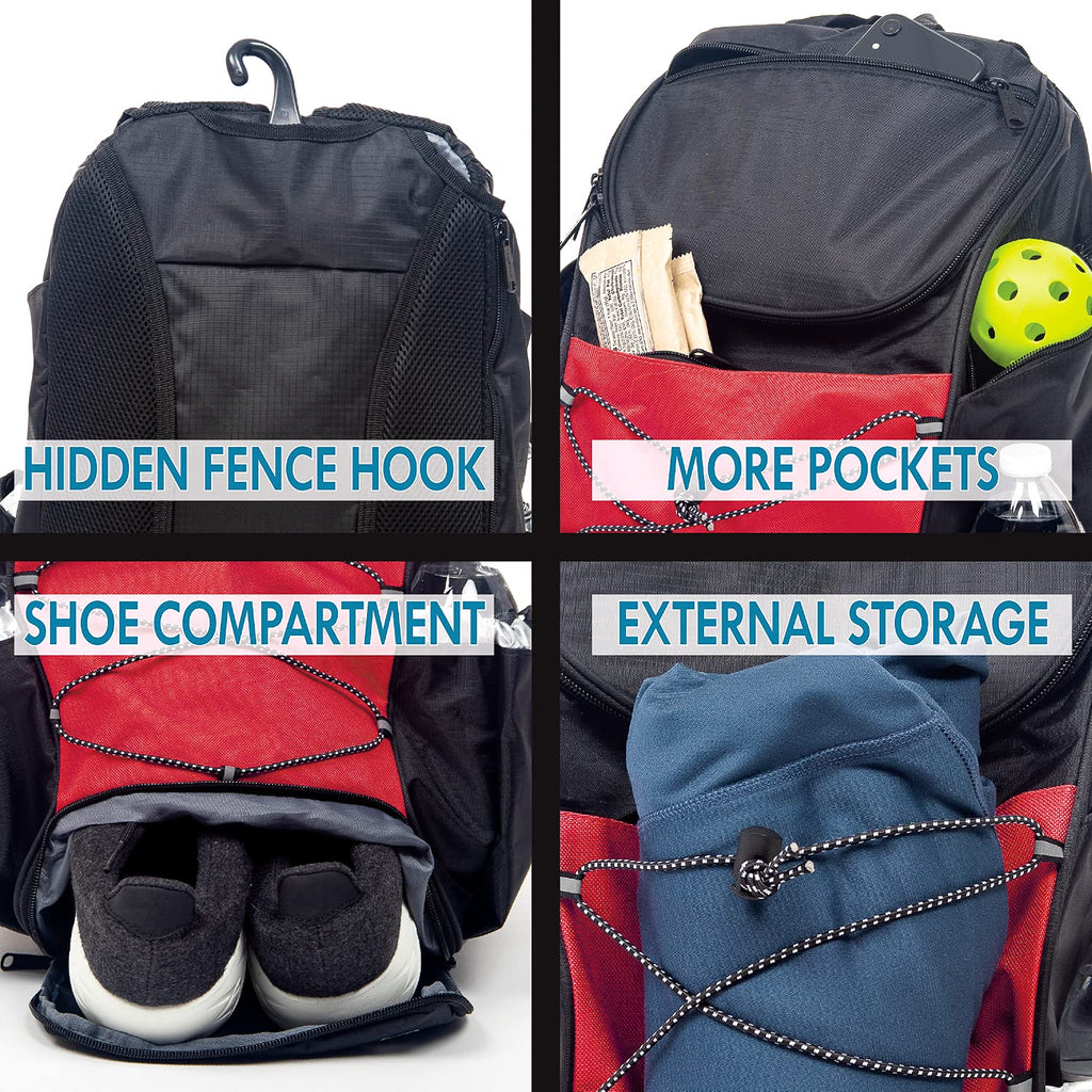 Athletico Pickleball Backpack - Pickleball Bags For Men Or Women Includes Pickleball Ball Holder (Red)