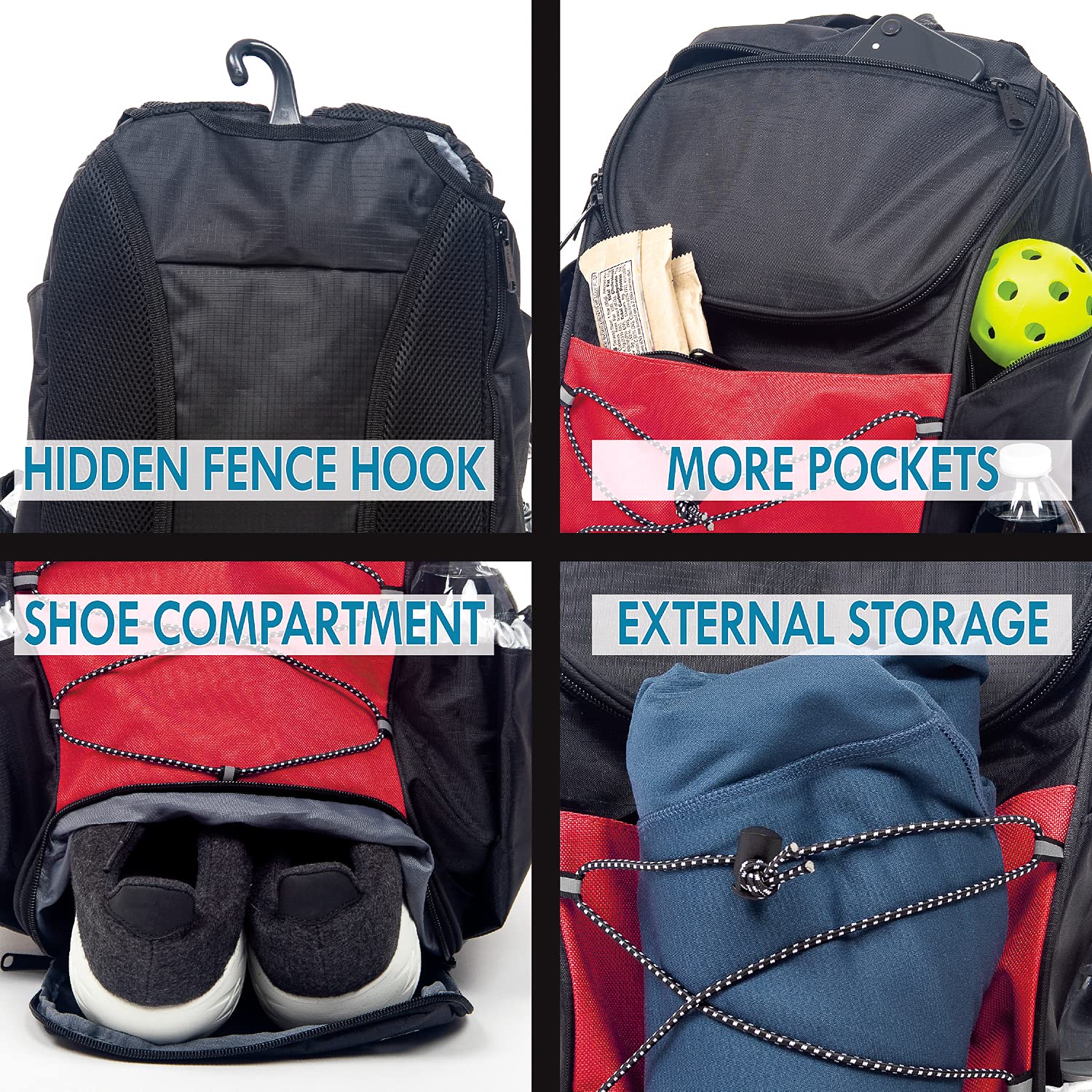 Athletico Pickleball Backpack - Pickleball Bags For Men Or Women Includes Pickleball Ball Holder (Red)