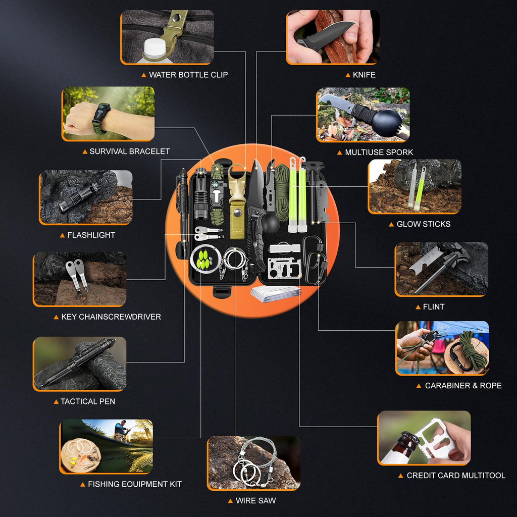 Gifts For Men Him Dad, Survival Kits And Equipment 21 Pcs, Christmas Stocking Stuffers, Anniversary Birthday Gifts For Husband B