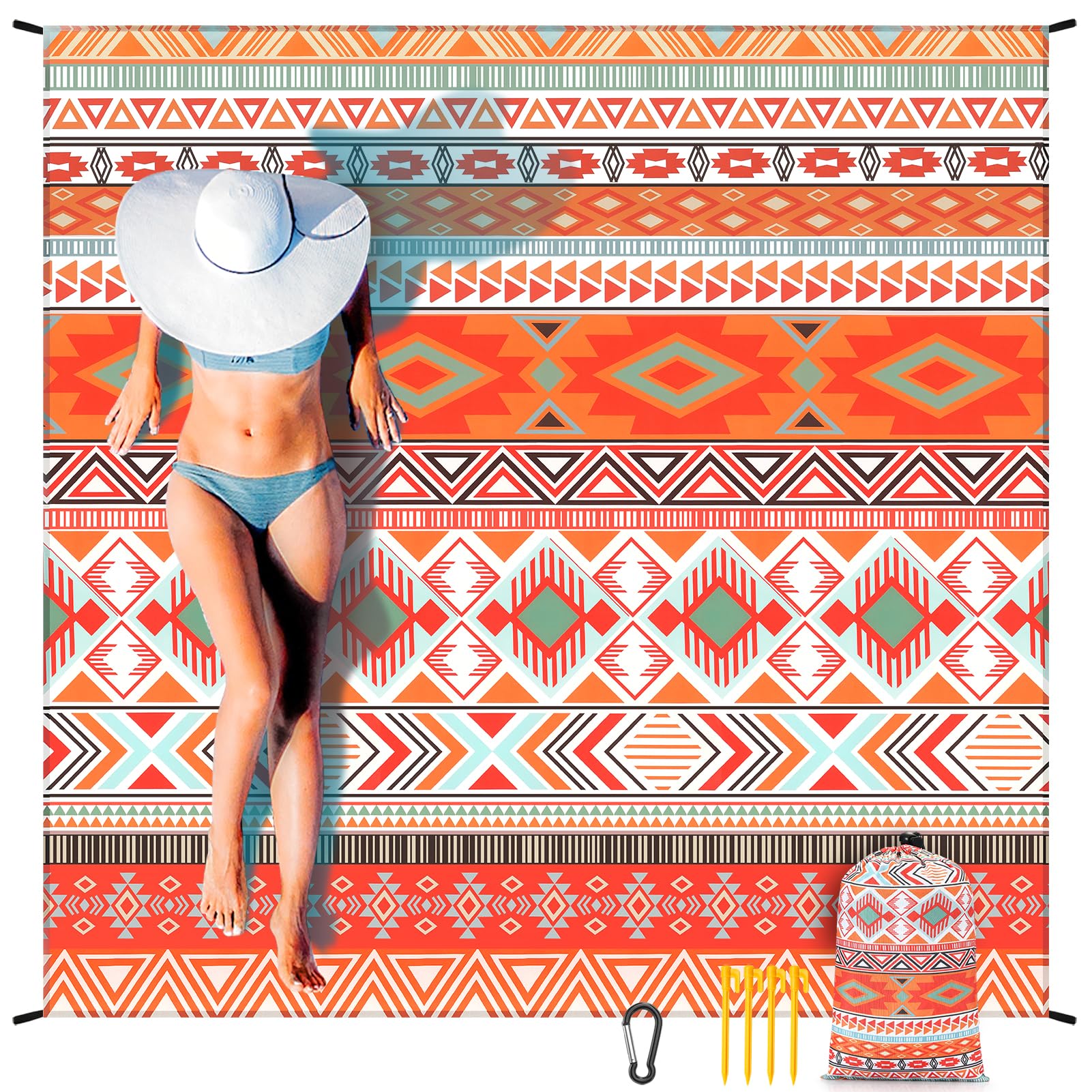 Hihoho Extra Large Waterproof Sandproof Beach Mat 79 X 83 / 120X108 For 1-8 Adults Quick Drying Durable Outdoor Picnic Mat For T