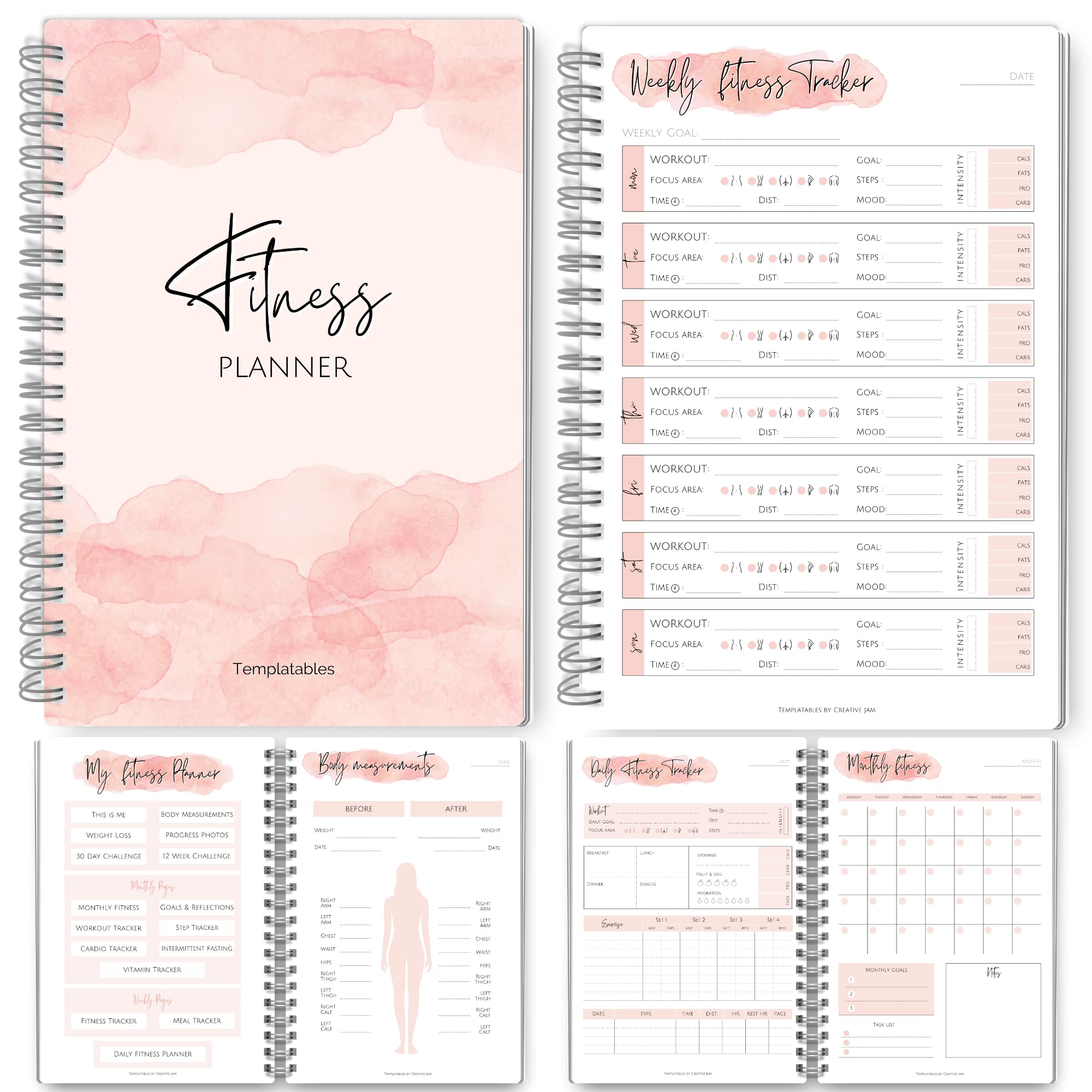 3 Month Fitness & Workout Planner for Women | Gym Journal, Weight Loss Tracker, Meal Planner, Self Care Habit Tracker - A5 Pink 