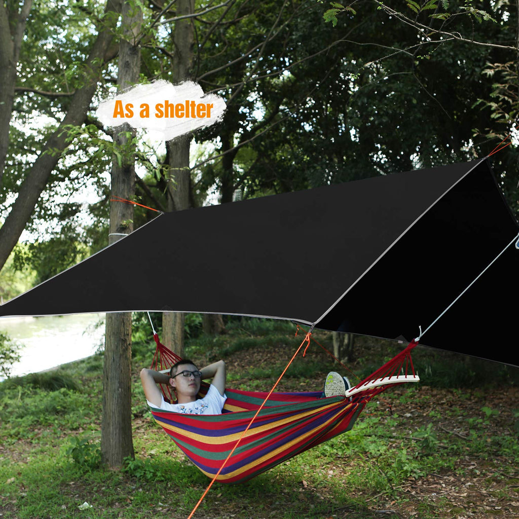 Redcamp Hammock Rain Fly Camping Tarp Waterproof, 10X10Ft Lightweight Backpacking Rain Tarp Shelter For Hiking Outdoor, Black