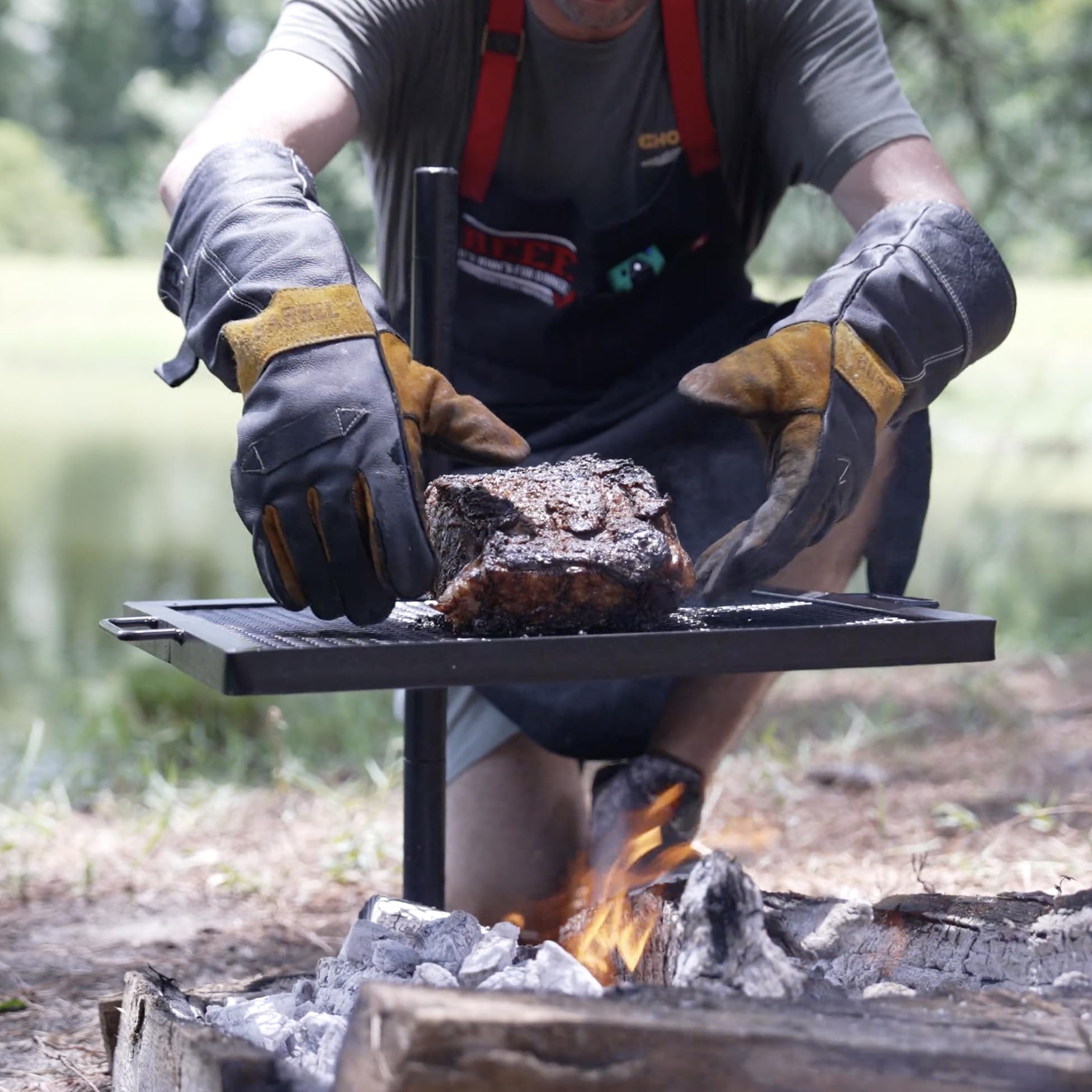 Gamemaker - Open Fire Cooking Gravity Combo Grill & Skillet, Ultimate Camping Cooking Tool Black, Grill Dimensions: 18.5 X 16.37